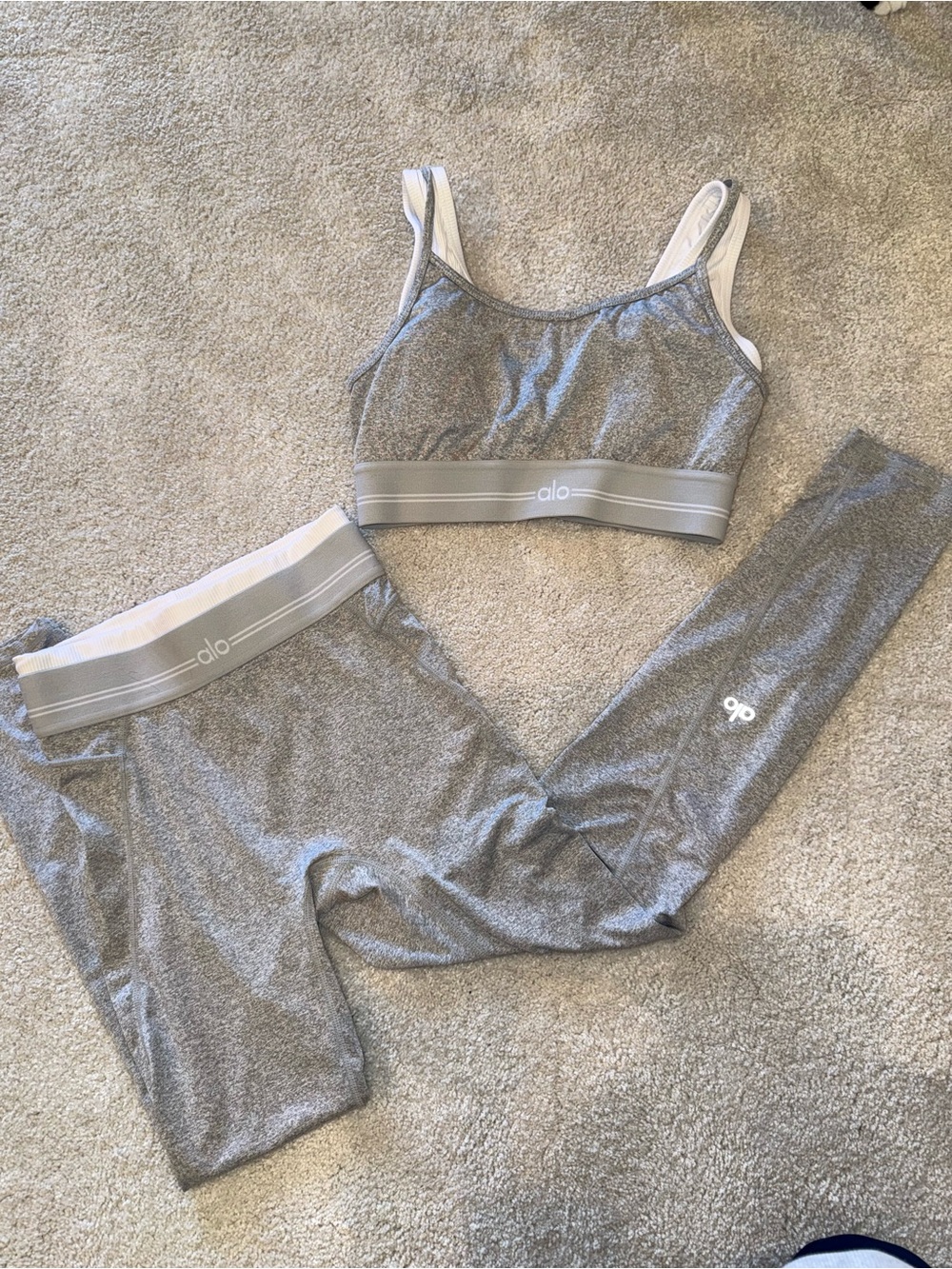 ALO Yoga Gray Seamless Sports Bra and Leggings Set